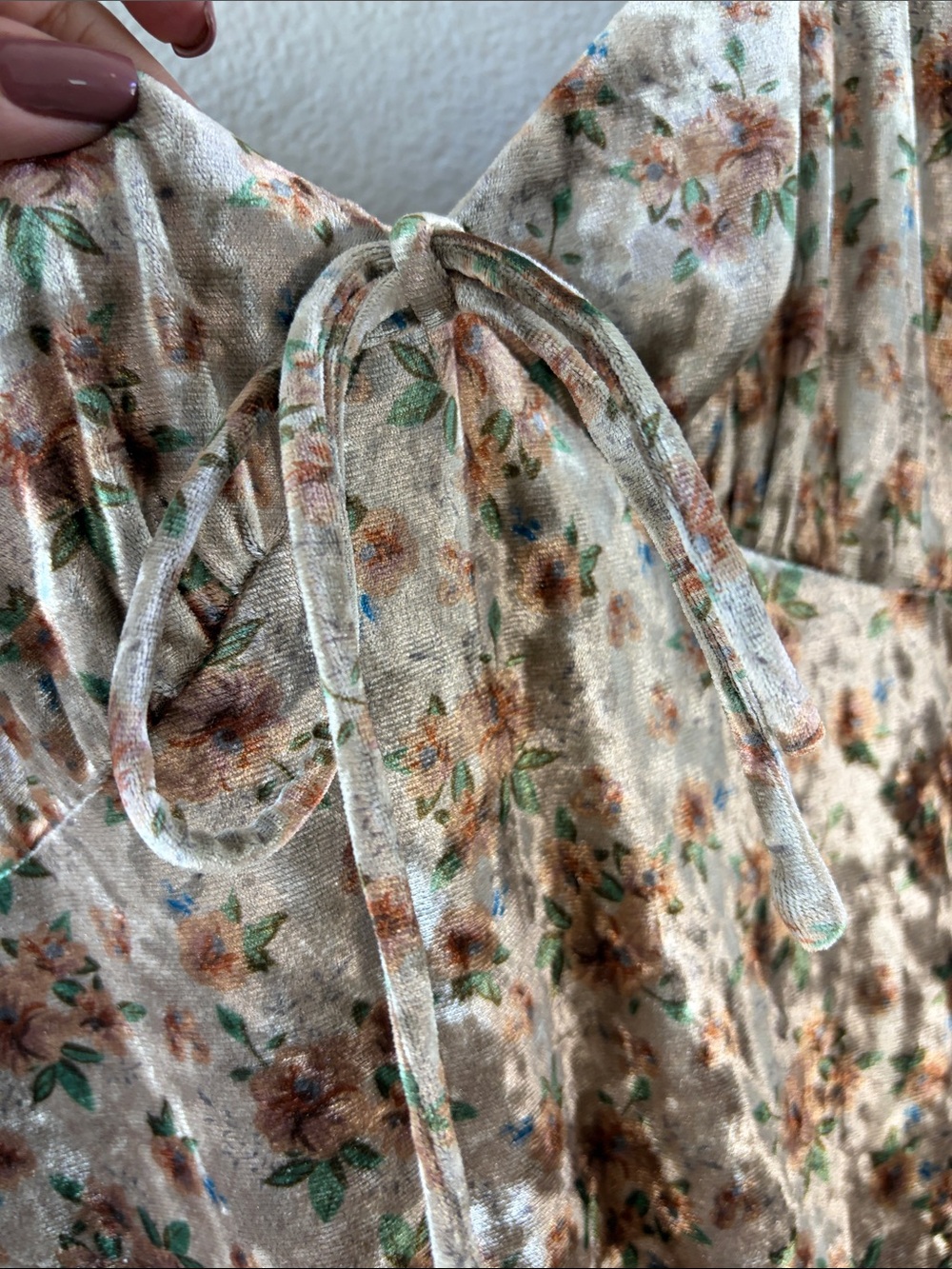 Emory Park Velvet Floral Slip Dress in Brown, Cream and Green - Picture 4 of 12